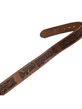 Pro Rodeo Cowboy Belt Brown Leather Tony Lama Size 34 1976 ProRodeo Vintage